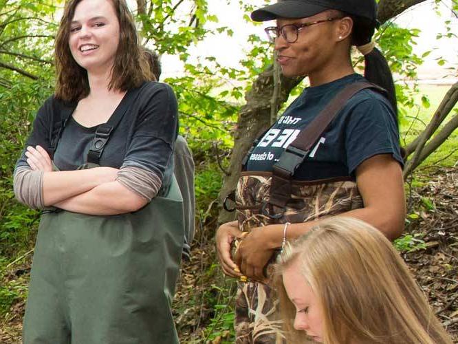 Group of students outdoors communicating